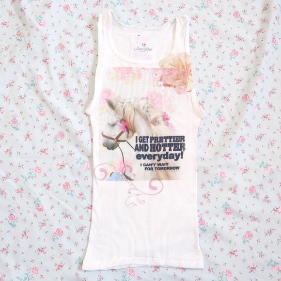 Tops - y2k horse graphic ribbed tank top fitted cami slogan